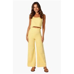Devlin Linen Wide Leg Pants Set in Butter Yellow Women's 8